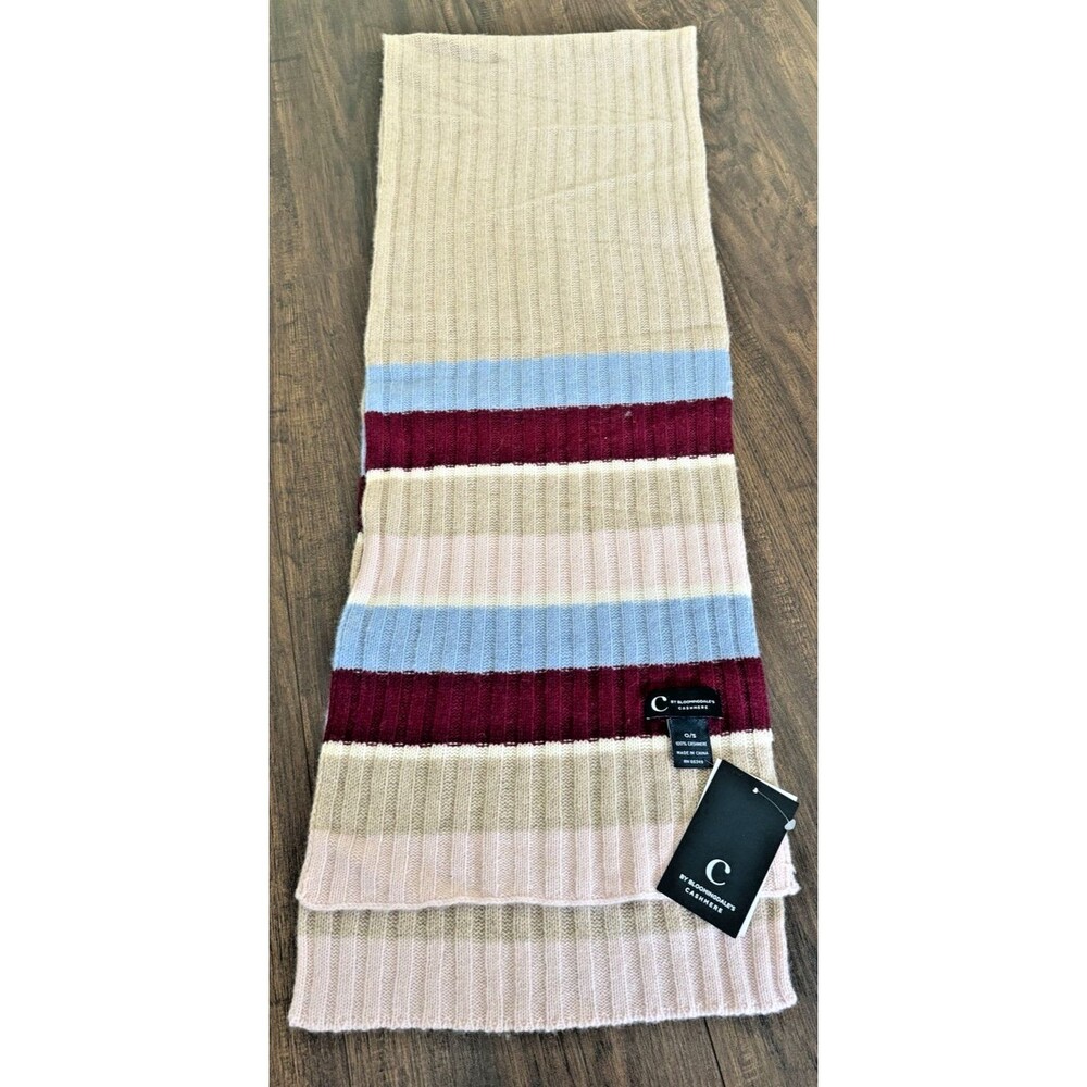 C by Bloomingdale's Women's 100% Cashmere Ribbed Luxury Scarf Wrap Oat Multi OS